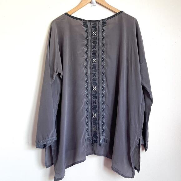 Johnny Was Biya Alka Silk Embroidered Tunic Top Size M Boho Lagenlook Artsy Folk - Picture 2 of 8